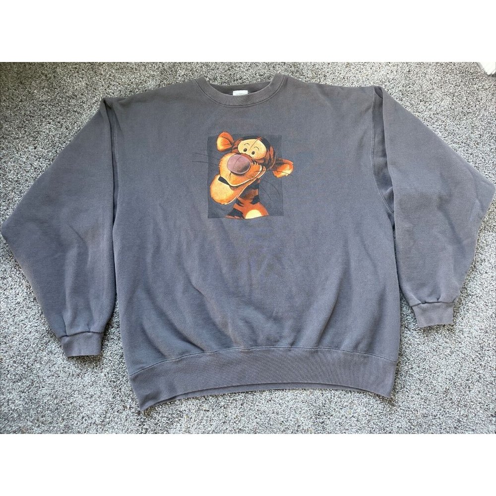 Vintage 90's Mens XL Disney Pooh Tigger Crewneck Sweatshirt Gray USA Made
